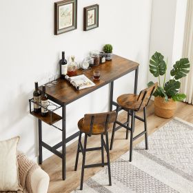 Bar Table Set with wine bottle storage rack. Rustic Brown, 47.24'' L x 15.75'' W x 35.43'' H.