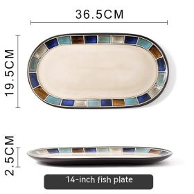 Underglaze Blue Checkered Tableware Set (Option: 14inch fish plate)