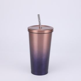 Stainless Steel Large-capacity Straw Insulation Cup (Option: Yellow Purple-500ML)