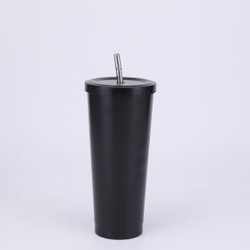 Stainless Steel Large-capacity Straw Insulation Cup (Option: Black-750ML)