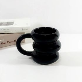 Niche Design Stacked Circle Ceramic Coffee Cup High-grade Mug Household (Option: Bright Black-350ml)