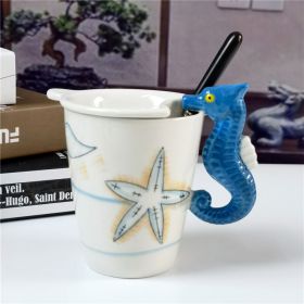 Cute Cartoon Animal Ceramic Cup Set (Option: Seahorse Cap Plus Spoon-301to400ml)