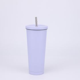 Stainless Steel Large-capacity Straw Insulation Cup (Option: Purple-750ML)