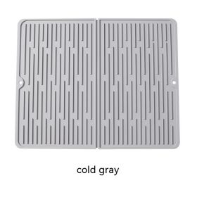 Foldable Thickened Heat Insulation Non-slip Silicone Draining Pad (Option: Light Gray-45X40 With Storage Port)