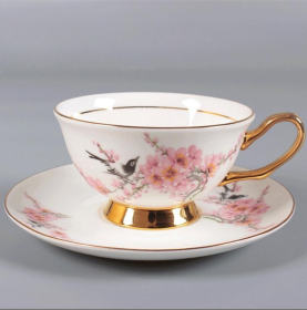 Bone China Afternoon Tea Scented Tea Coffee Ceramic Cup Dish (Option: Plum Blossom Bird-101 To 200ml)