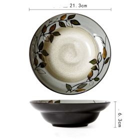 Straw Hat Fruit Salad Ceramic Rice Plate (Option: Retro leaf with blue edge21.3-4PCS)