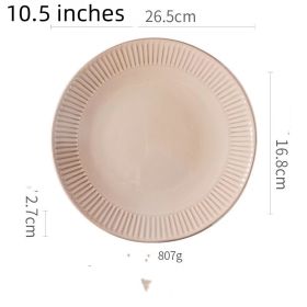 Vintage Ceramic Round Dessert Plate Rice Bowl (Option: Mud color-10.5inches-1PCS)